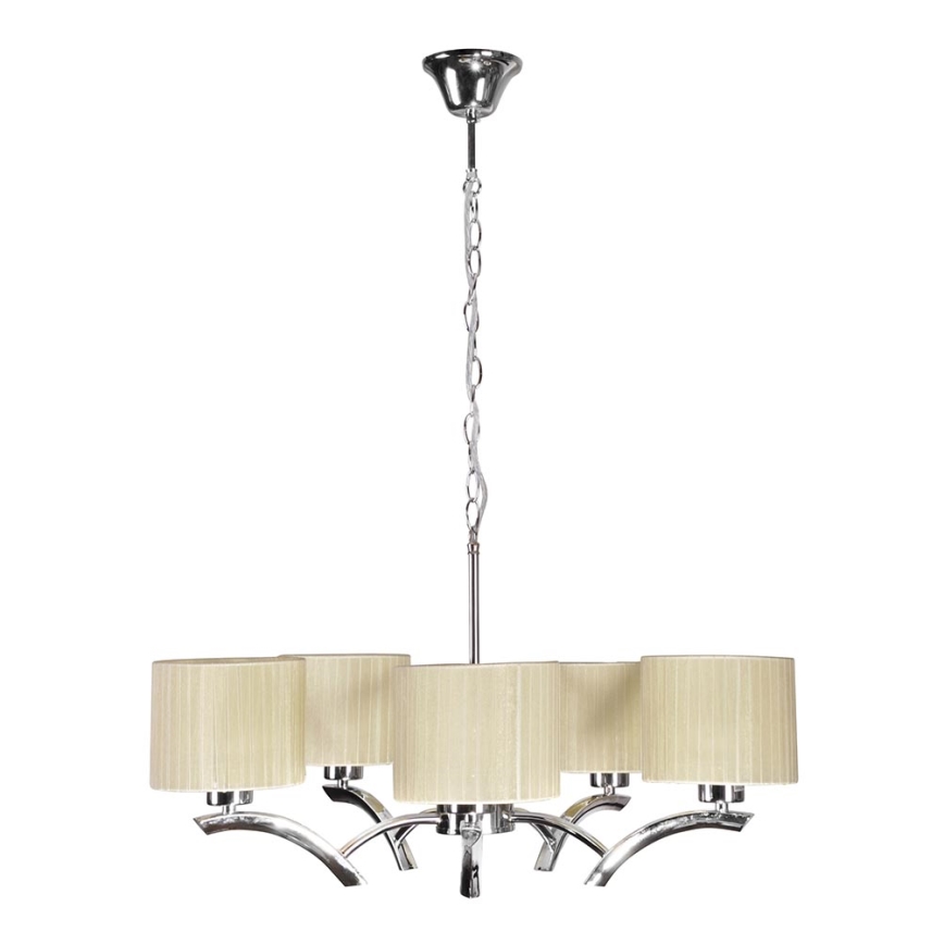 Ljuskrona med upphängningsrem DRAGA 5xE27/60W/230V beige/skinande krom