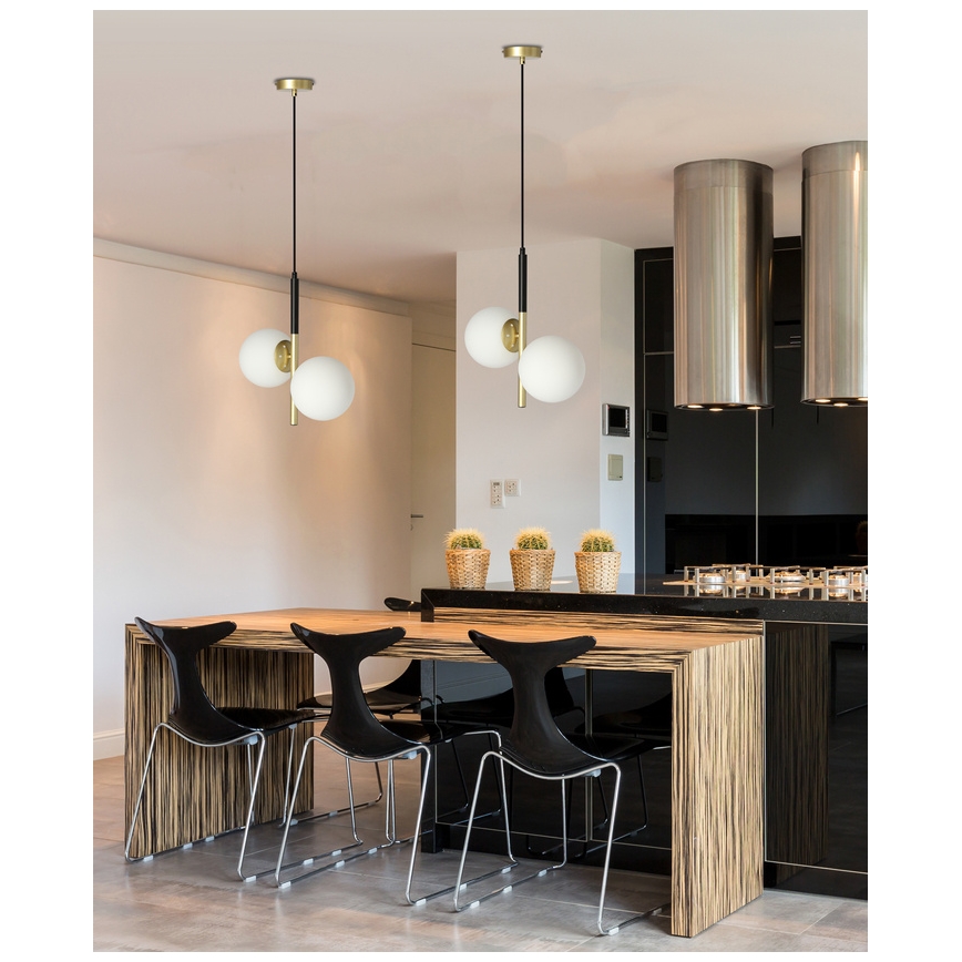 Ljuskrona med upphängningsrem DUO 2xE14/40W/230V gyllene/svart