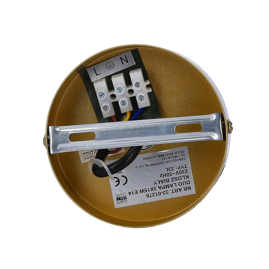 Ljuskrona med upphängningsrem DUO 3xE14/40W/230V gyllene/svart