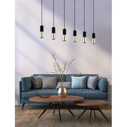Ljusskrona med upphängningsrem  ELIT 6xGU10/10W/230V svart 