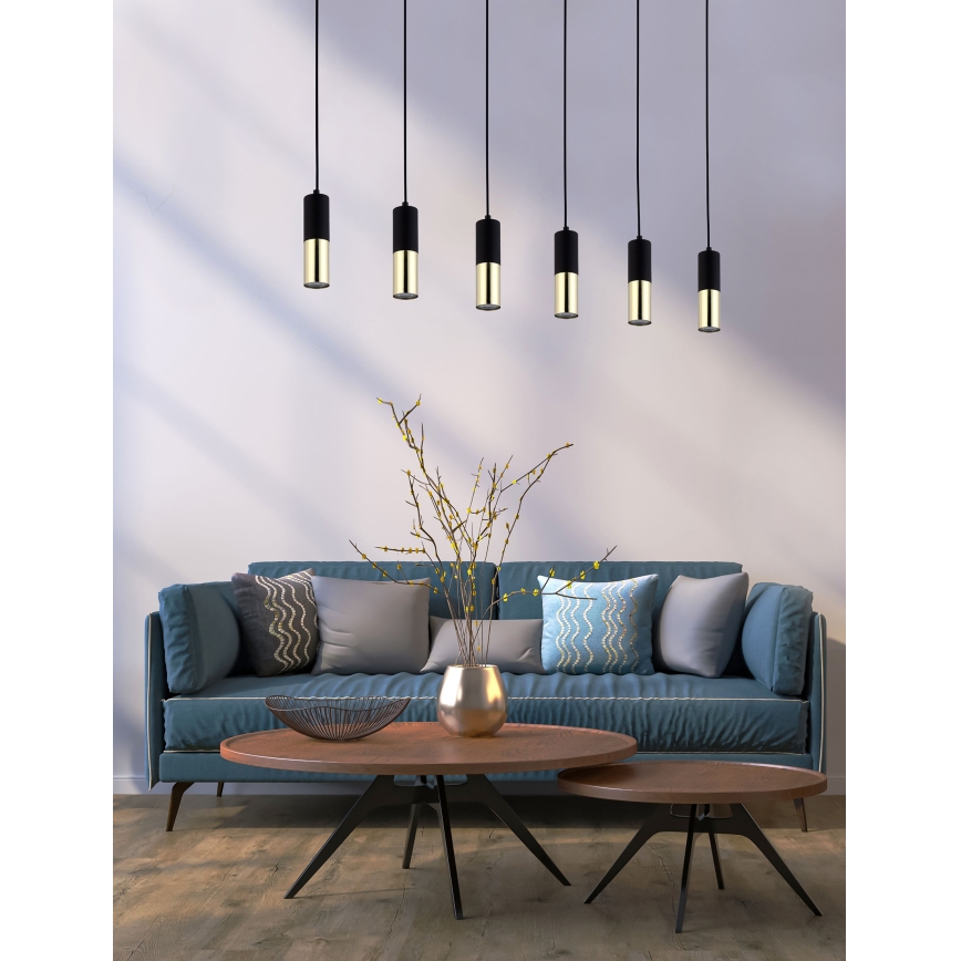 Ljusskrona med upphängningsrem  ELIT 6xGU10/10W/230V svart 