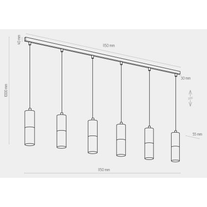 Ljusskrona med upphängningsrem  ELIT 6xGU10/10W/230V svart 