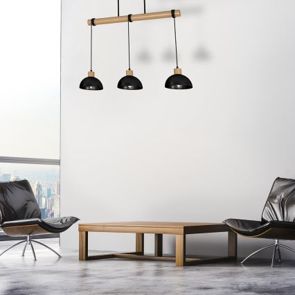 Ljusskrona med upphängningsrem  ERIK 3xE27/60W/230V beige /svart