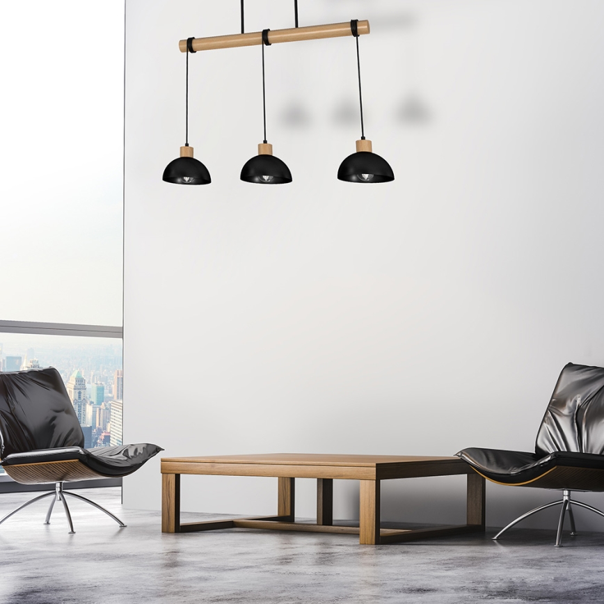 Ljusskrona med upphängningsrem  ERIK 3xE27/60W/230V beige /svart