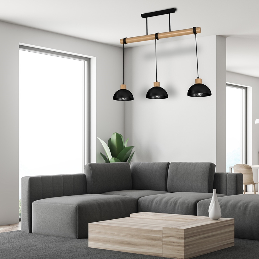 Ljusskrona med upphängningsrem  ERIK 3xE27/60W/230V beige /svart