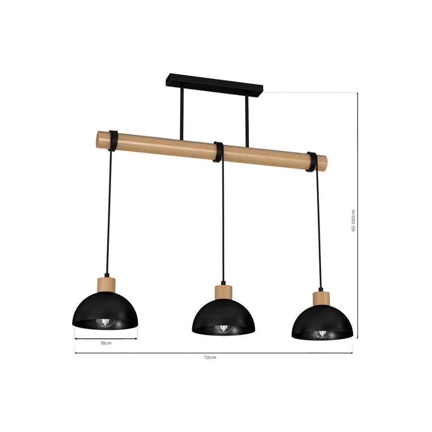 Ljusskrona med upphängningsrem  ERIK 3xE27/60W/230V beige /svart