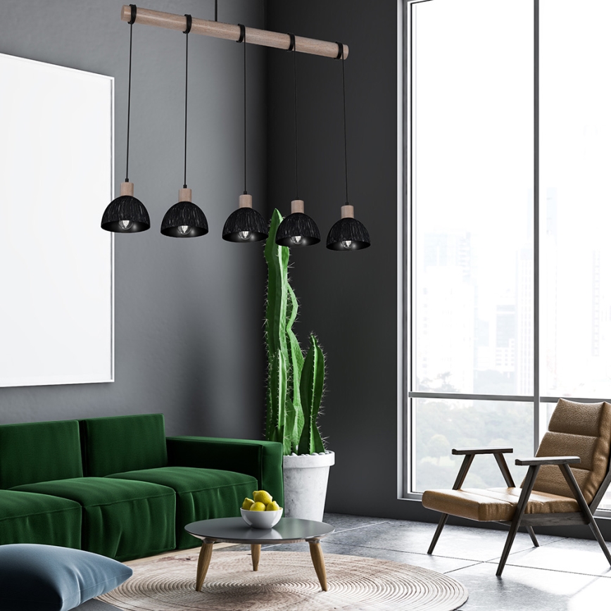 Ljusskrona med upphängningsrem  ERIK 5xE27/60W/230V brun /svart 