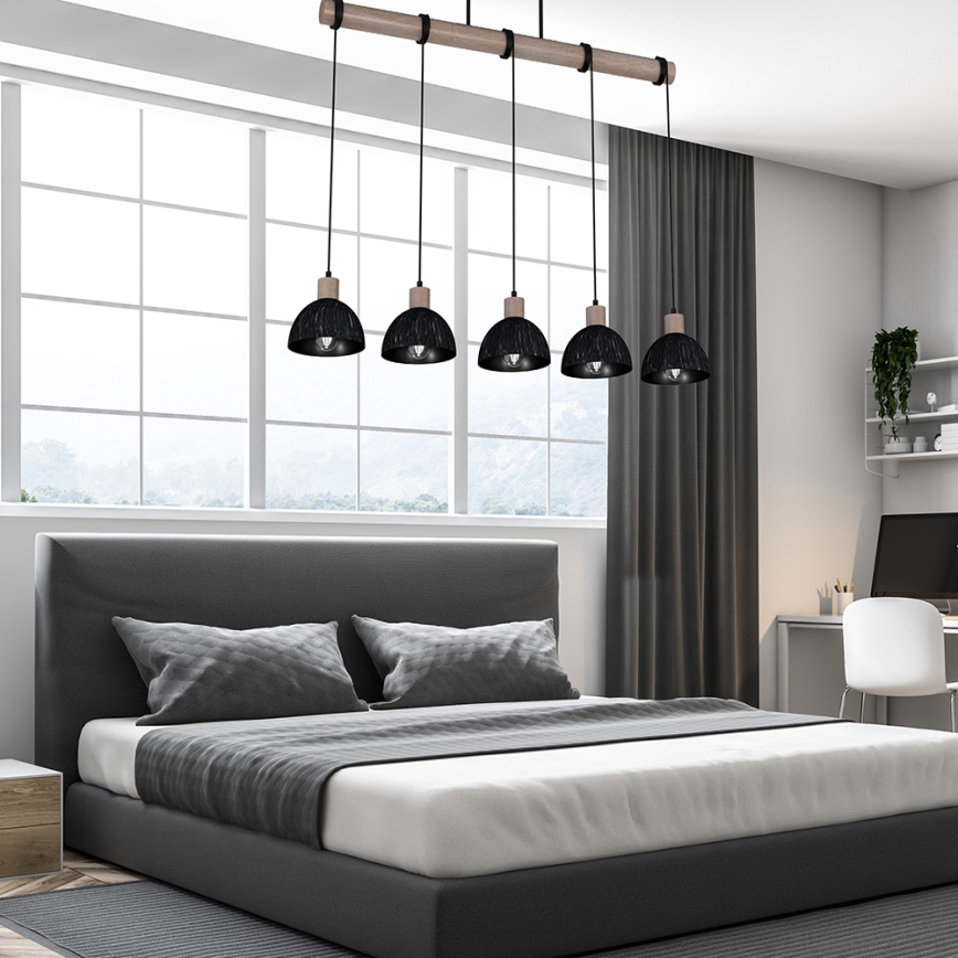 Ljusskrona med upphängningsrem  ERIK 5xE27/60W/230V brun /svart 