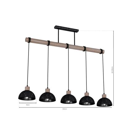Ljusskrona med upphängningsrem  ERIK 5xE27/60W/230V brun /svart 