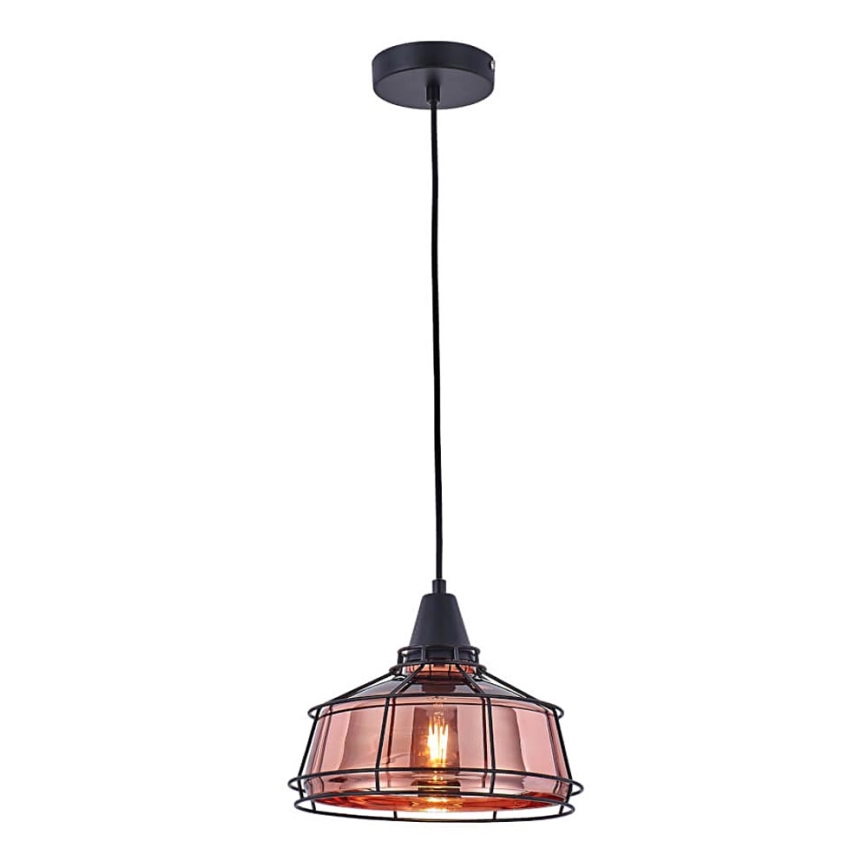 Ljuskrona med upphängningsrem FACTORY 1xE27/11W/230V ros guld/svart