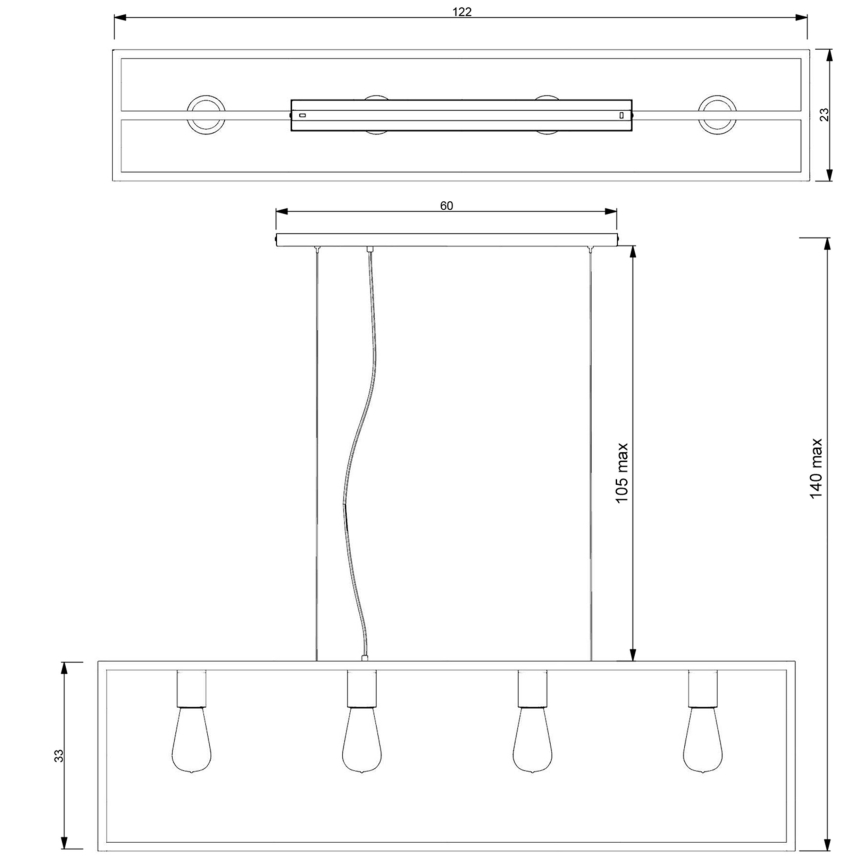Ljuskrona med upphängningsrem FRAME 4xE27/60W/230V koppar
