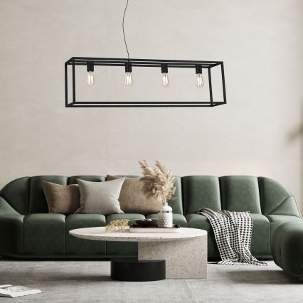 Ljuskrona med upphängningsrem FRAME 4xE27/60W/230V svart