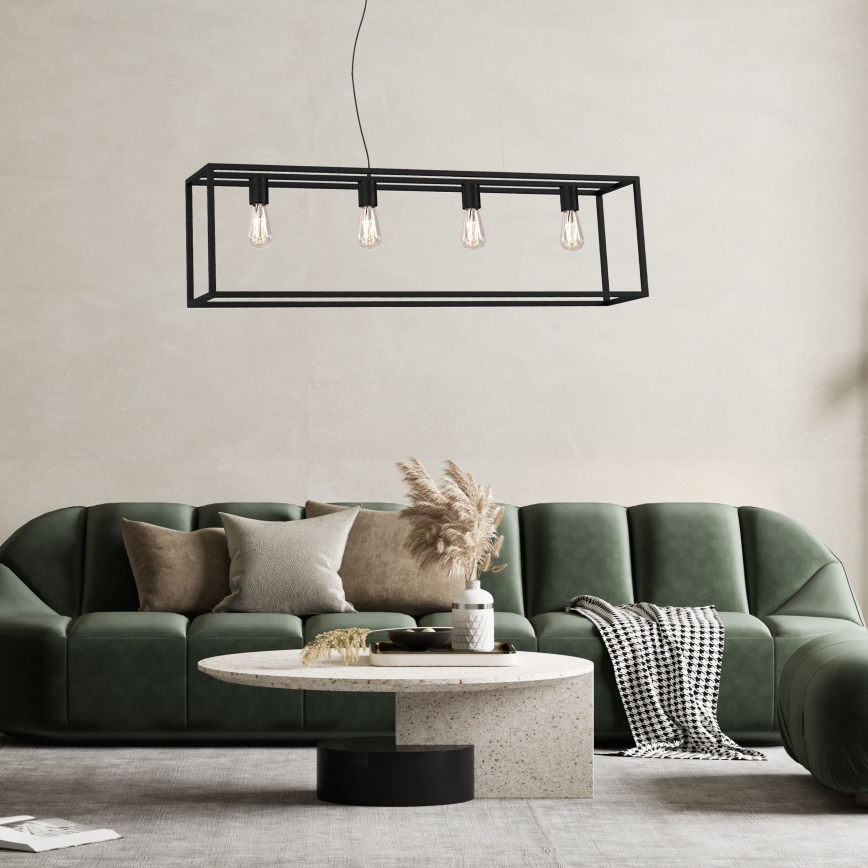 Ljuskrona med upphängningsrem FRAME 4xE27/60W/230V svart