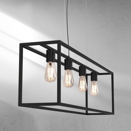 Ljuskrona med upphängningsrem FRAME 4xE27/60W/230V svart