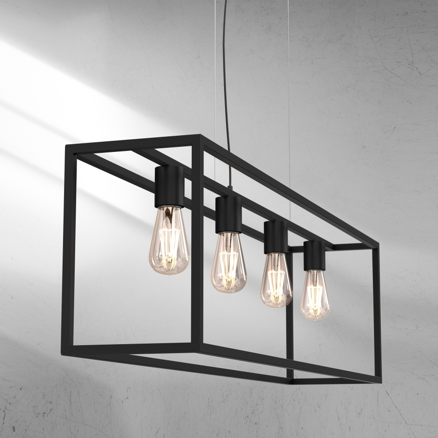 Ljuskrona med upphängningsrem FRAME 4xE27/60W/230V svart