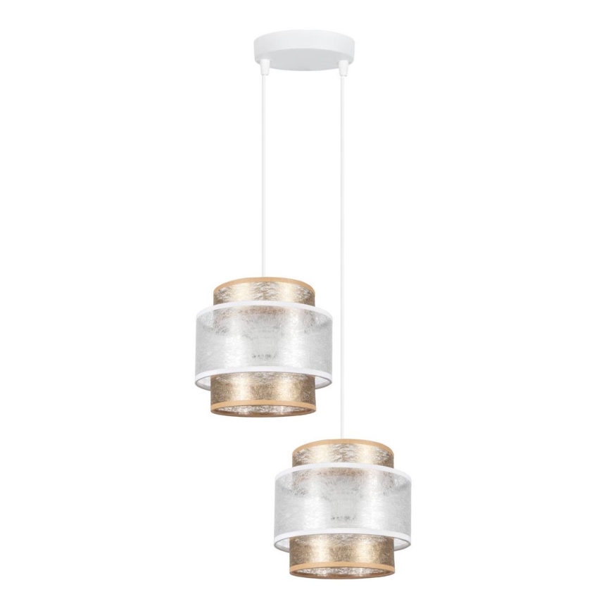 Ljuskrona med upphängningsrem GABI 2xE27/60W/230V gyllene/vit diameter 30 cm