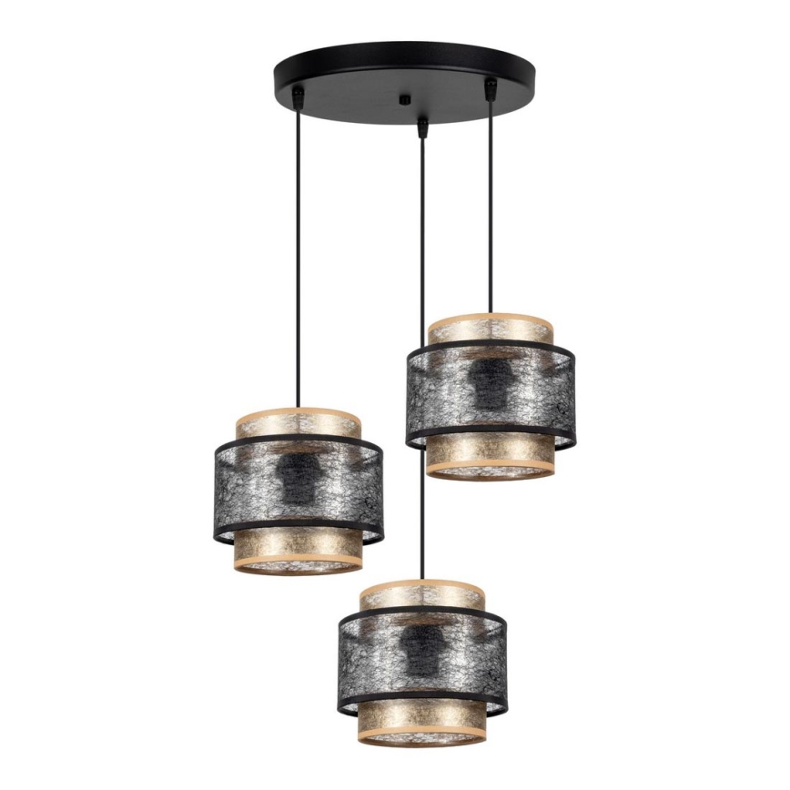 Ljuskrona med upphängningsrem GABI 3xE27/60W/230V gyllene/svart diameter 45 cm