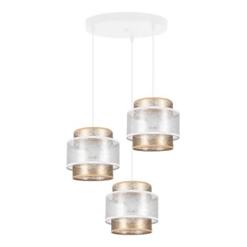 Ljuskrona med upphängningsrem GABI 3xE27/60W/230V gyllene/vit diameter 45 cm