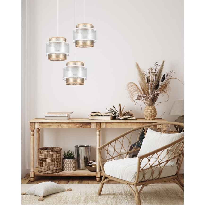 Ljuskrona med upphängningsrem GABI 3xE27/60W/230V gyllene/vit diameter 45 cm
