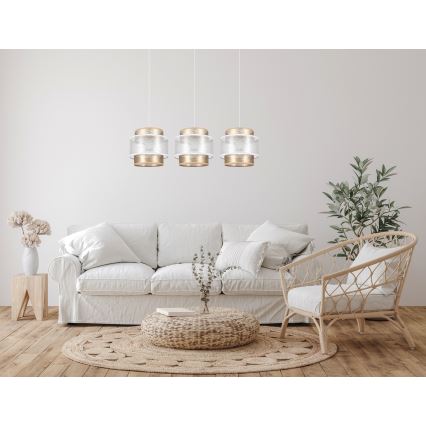 Ljuskrona med upphängningsrem GABI 3xE27/60W/230V gyllene/vit