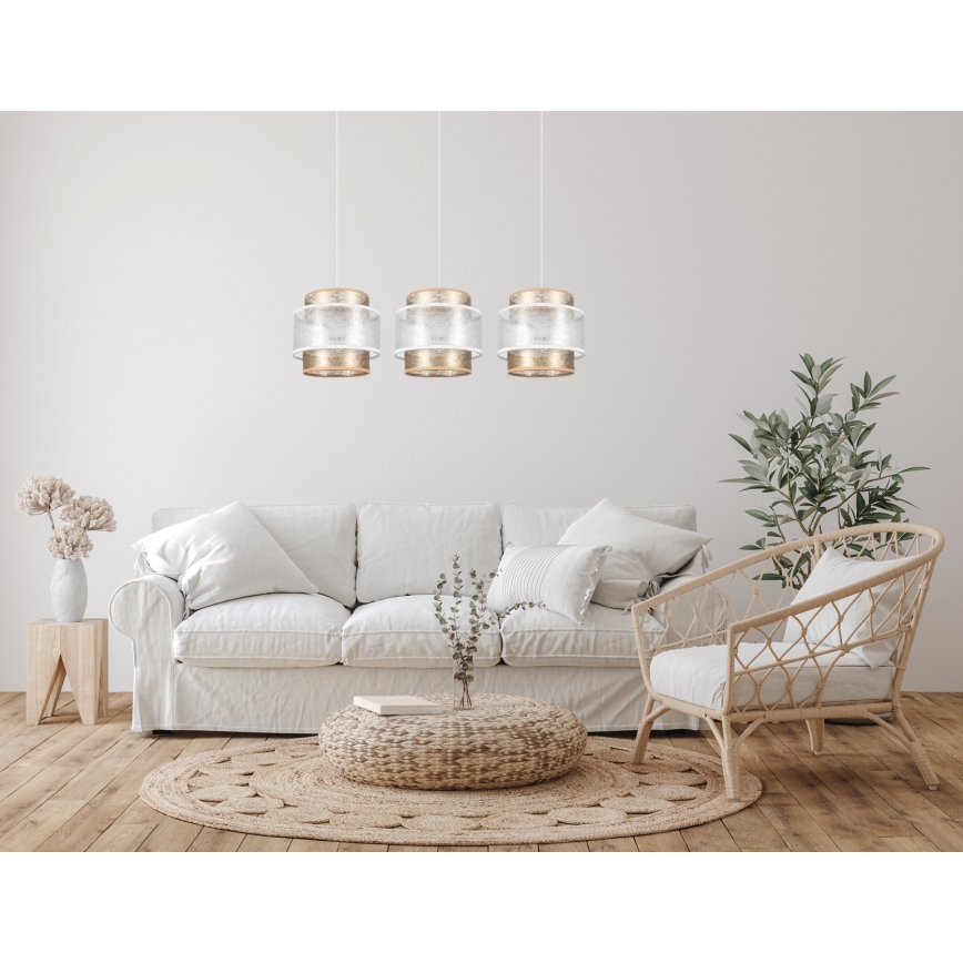 Ljuskrona med upphängningsrem GABI 3xE27/60W/230V gyllene/vit