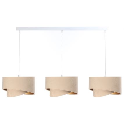 Ljuskrona med upphängningsrem GALAXY 3xE27/60W/230V beige/guld