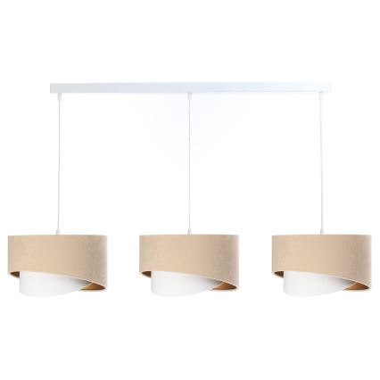 Ljuskrona med upphängningsrem GALAXY 3xE27/60W/230V beige/vit/guld