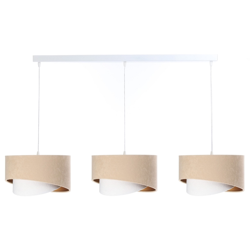 Ljuskrona med upphängningsrem GALAXY 3xE27/60W/230V beige/vit/guld