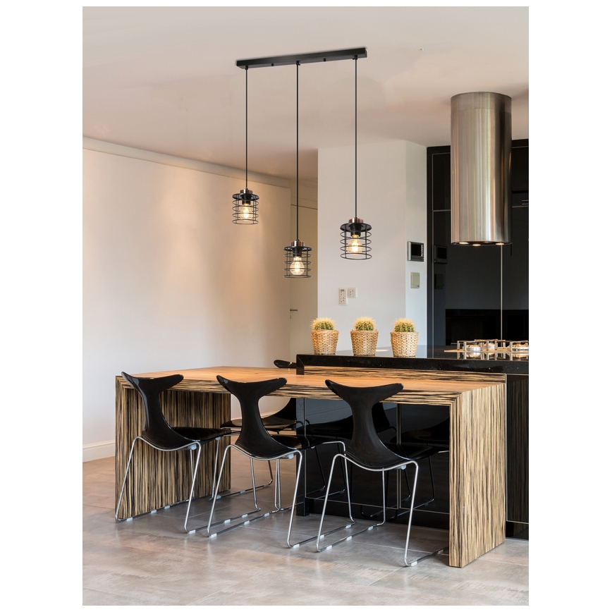 Ljuskrona med upphängningsrem GLOB 3xE27/40W/230V svart