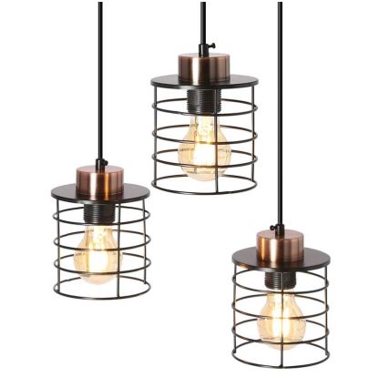 Ljuskrona med upphängningsrem GLOB 3xE27/40W/230V svart