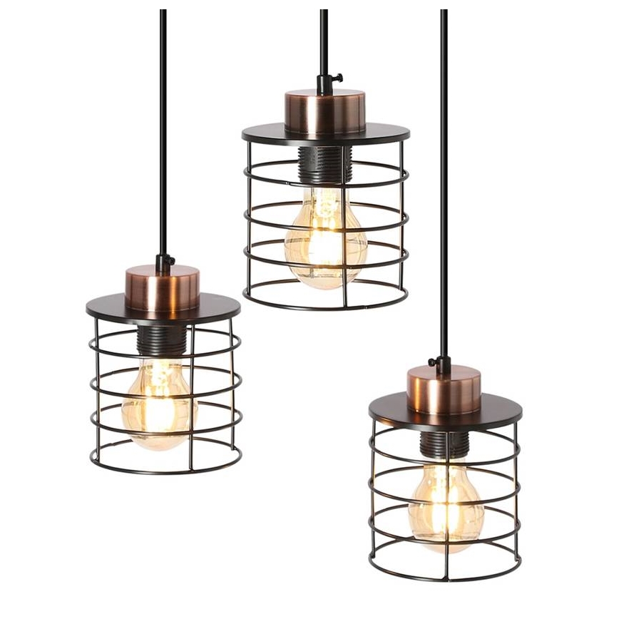 Ljuskrona med upphängningsrem GLOB 3xE27/40W/230V svart