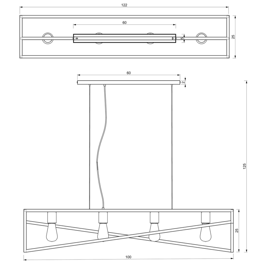 Ljuskrona med upphängningsrem GOTE 4xE27/60W/230V