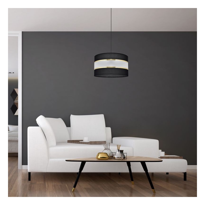 Ljuskrona med upphängningsrem HELEN 1xE27/15W/230V diameter 35 cm svart/gyllene