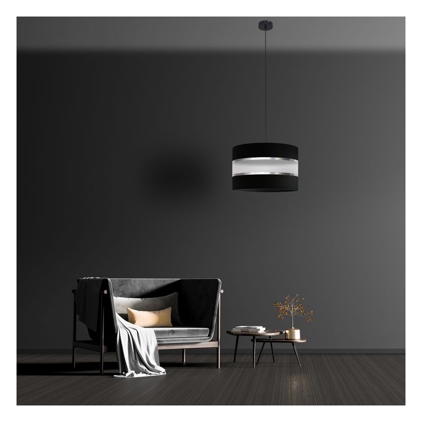 Ljuskrona med upphängningsrem HELEN 1xE27/15W/230V diameter 35 cm svart/silver