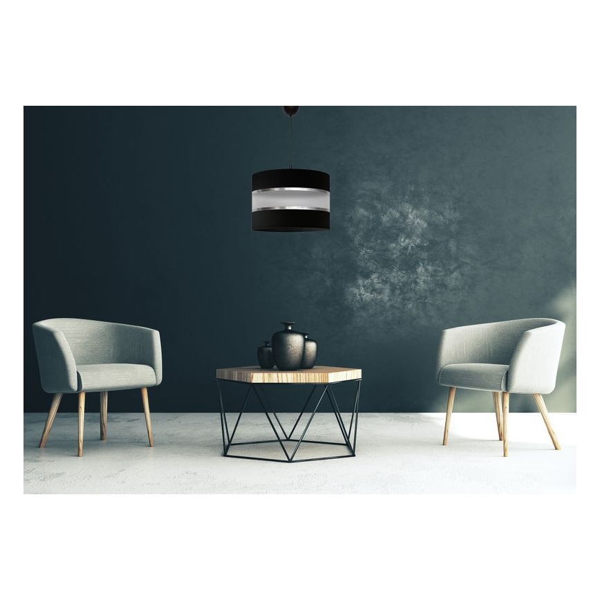 Ljuskrona med upphängningsrem HELEN 1xE27/15W/230V diameter 35 cm svart/silver