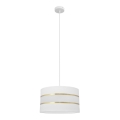 Ljuskrona med upphängningsrem HELEN 1xE27/15W/230V diameter 35 cm vit/gyllene