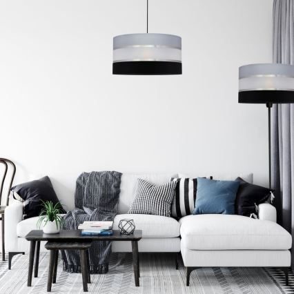 Ljuskrona med upphängningsrem HELEN 1xE27/15W/230V diameter 40 cm svart/grå/silver