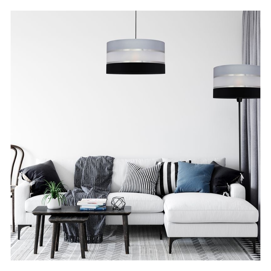 Ljuskrona med upphängningsrem HELEN 1xE27/15W/230V diameter 40 cm svart/grå/silver