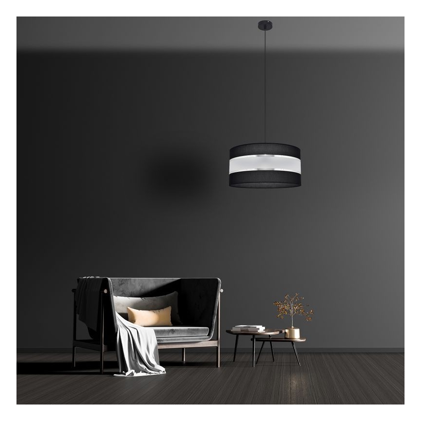 Ljuskrona med upphängningsrem HELEN 1xE27/15W/230V diameter 40 cm svart/silver