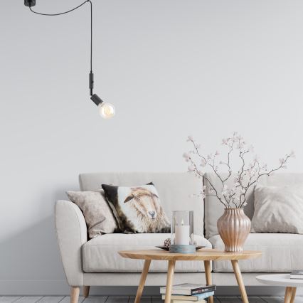 Ljuskrona med upphängningsrem INA 1xE27/42W/230V svart