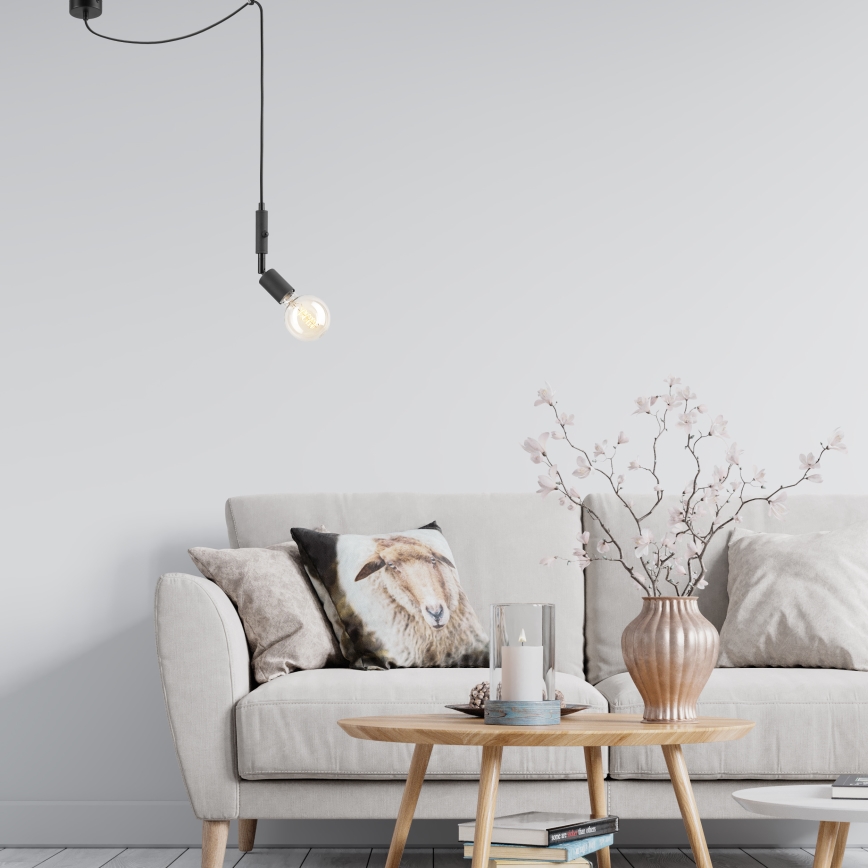 Ljuskrona med upphängningsrem INA 1xE27/42W/230V svart