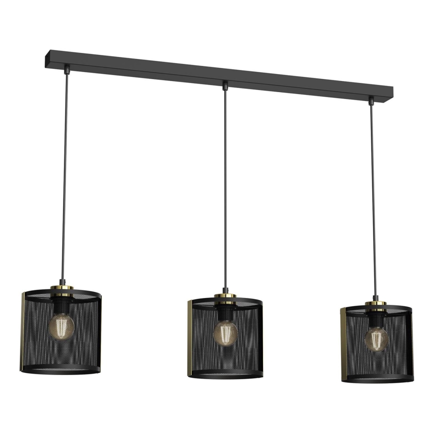 Ljuskrona med upphängningsrem KAGA 3xE27/60W/230V svart/gyllene