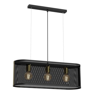 Ljuskrona med upphängningsrem KAGA 3xE27/60W/230V svart/gyllene