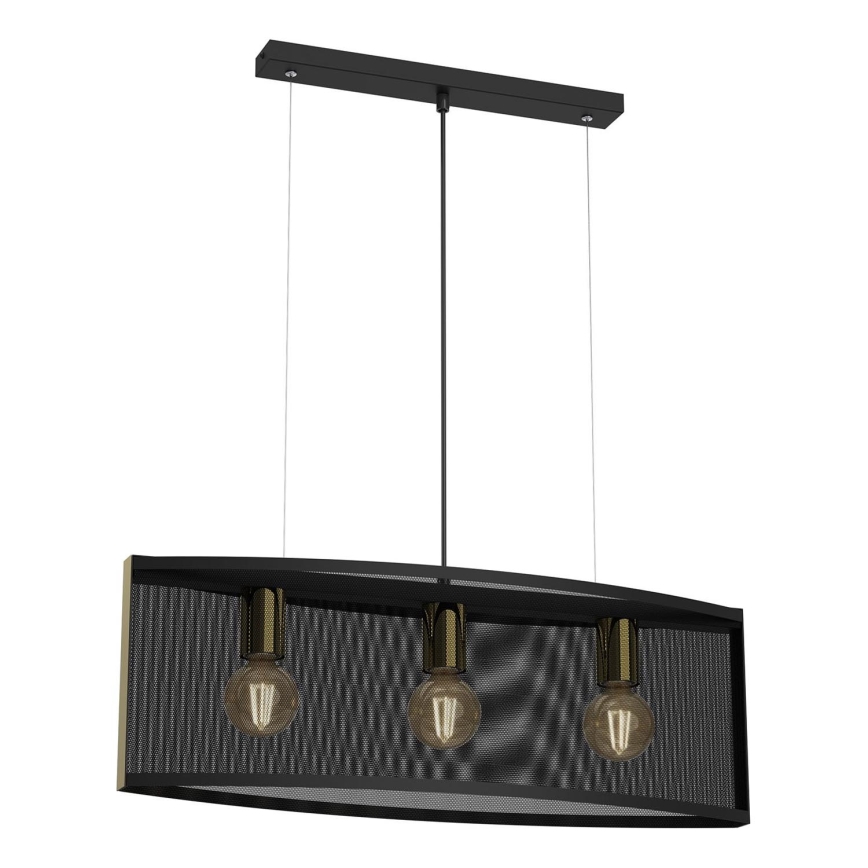 Ljuskrona med upphängningsrem KAGA 3xE27/60W/230V svart/gyllene
