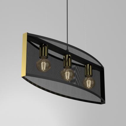 Ljuskrona med upphängningsrem KAGA 3xE27/60W/230V svart/gyllene