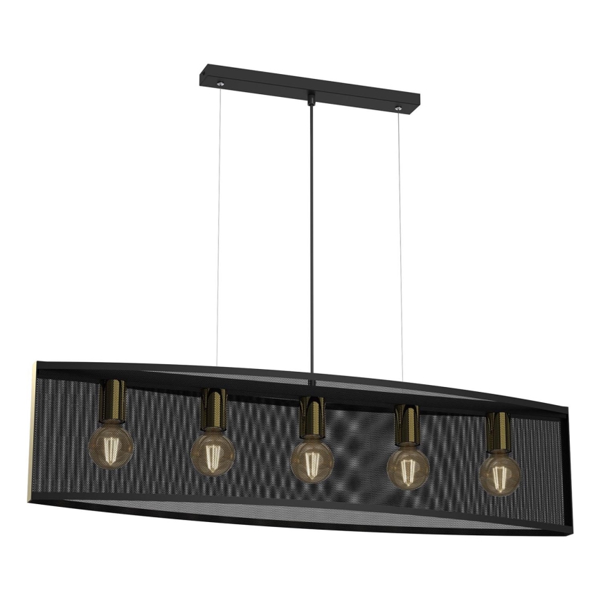 Ljuskrona med upphängningsrem KAGA 5xE27/60W/230V svart/gyllene