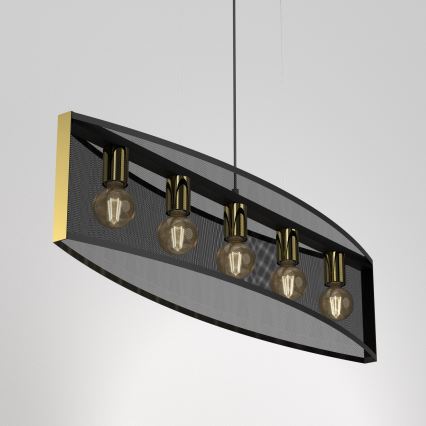 Ljuskrona med upphängningsrem KAGA 5xE27/60W/230V svart/gyllene