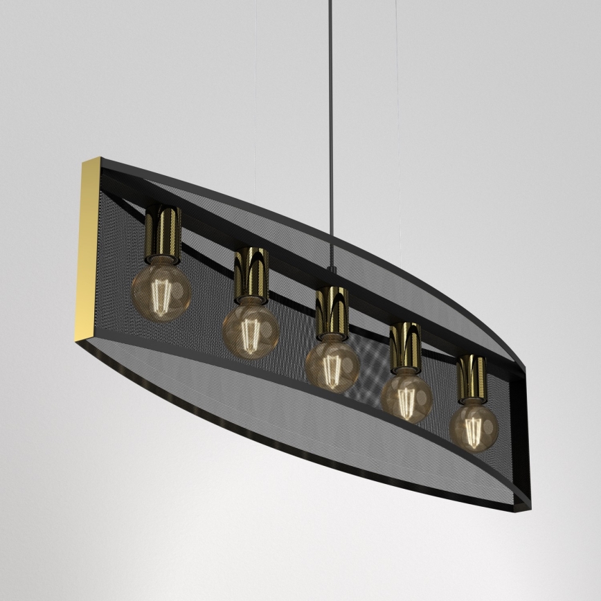 Ljuskrona med upphängningsrem KAGA 5xE27/60W/230V svart/gyllene