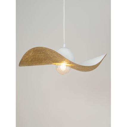 Ljuskrona med upphängningsrem KAPELLO 1xE27/60W/230V diameter 55 cm vit/gyllene
