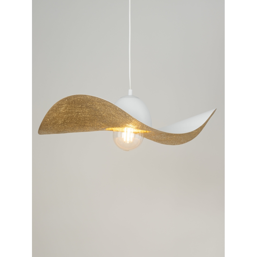 Ljuskrona med upphängningsrem KAPELLO 1xE27/60W/230V diameter 55 cm vit/gyllene